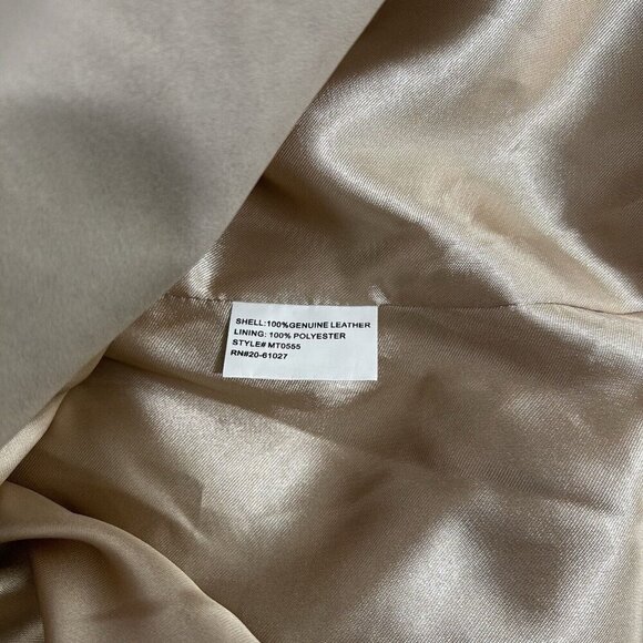 My Tribe Women's Long Sleeve Leather Biker Jacket Open Front Cropped Beige M - Picture 8 of 11